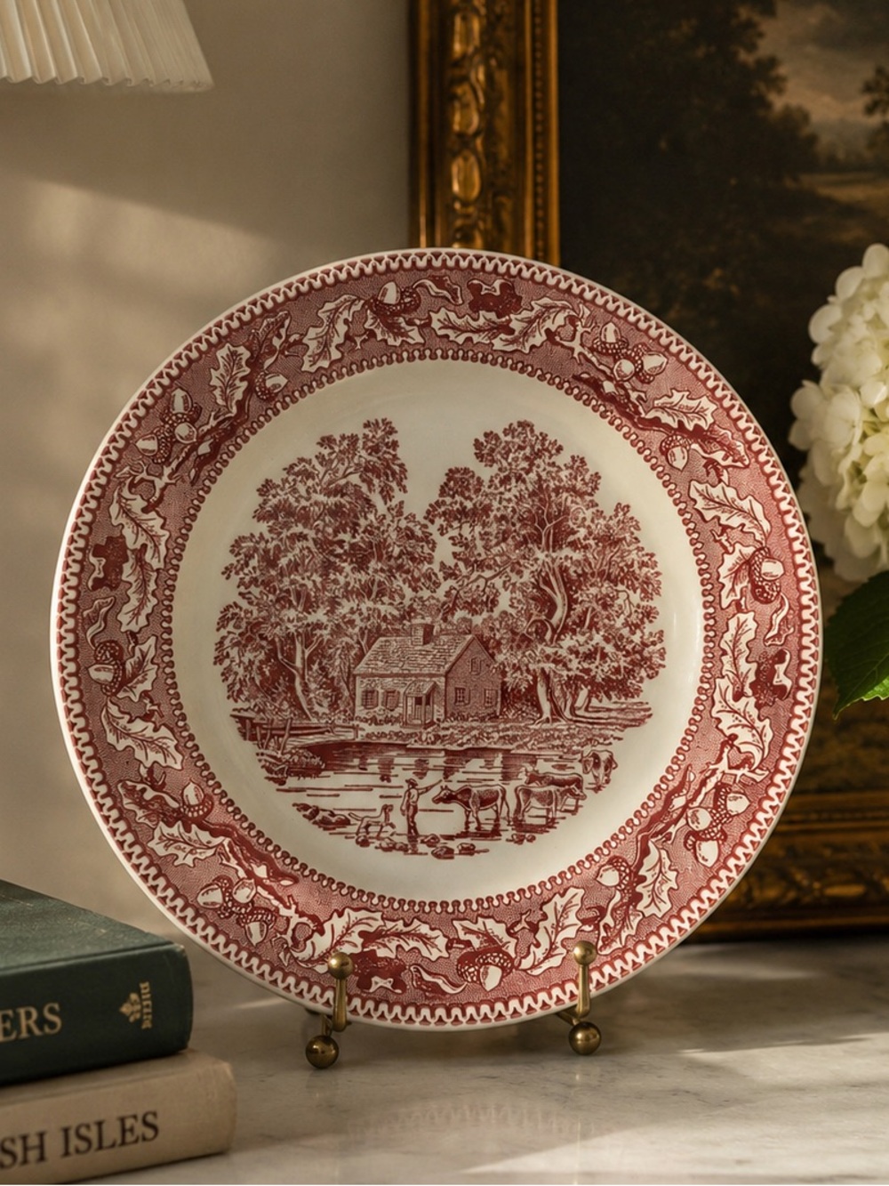 Vintage Memory Lane Red Transferware Plate English Cottage Grandmillennial USA